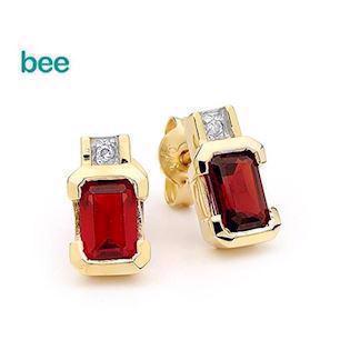 Bee Jewelry goldene Ohrstecker mit Rubin und Diamanten besetzt, Modell 54660-CR